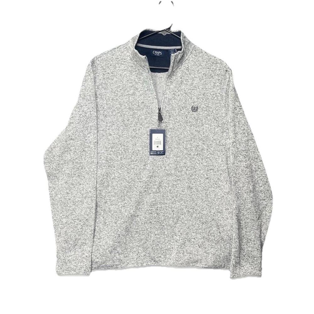 Izod Sweater Men Large Gray Pullover Quarter‎ Zip Long Sleeve Fleece Sweatshirt